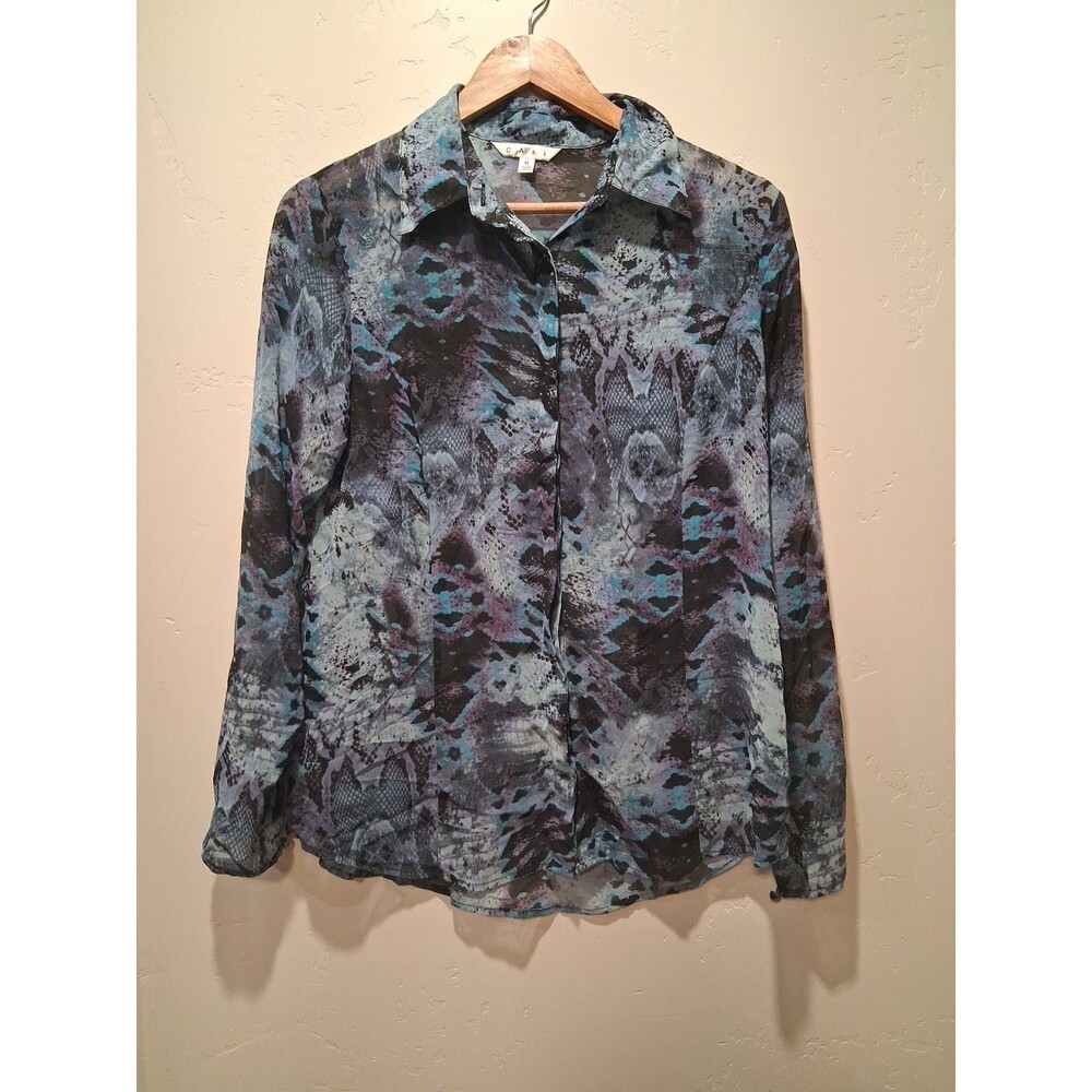 Cabi Women's Blouse Snakeskin‎ #609 Button Up Semi Sheer Long Sleeve Size M
